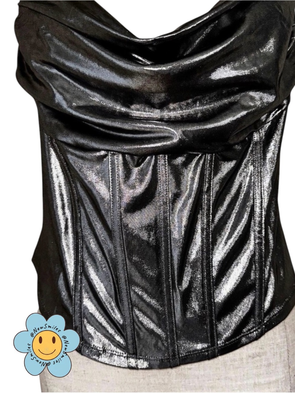 Sincerely Jules ~Metallic Crop Top ~Spaghetti w/ Back Criss-Cross Straps ~Boning